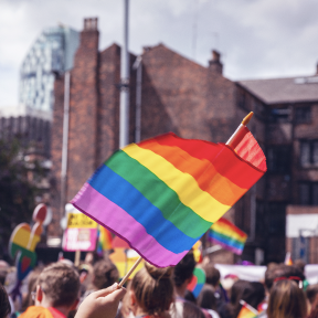 Pride flag waving in air