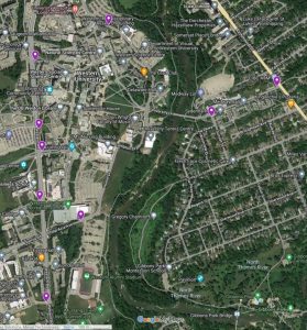 Image shows a map of picket line locations on campus